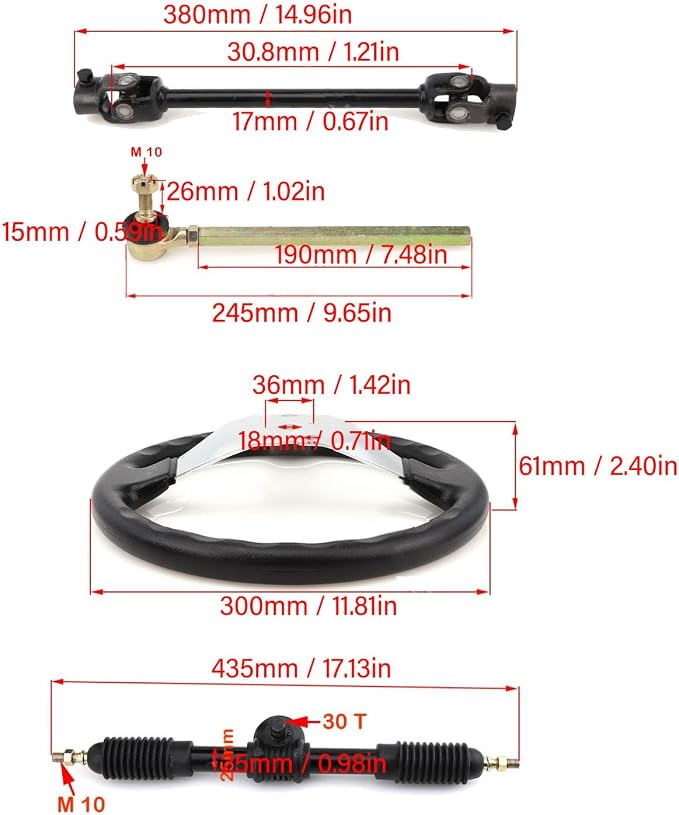 Zestaw kierownicy 300mm stal dobra regulacja dla wózka golfowego gokart UTV