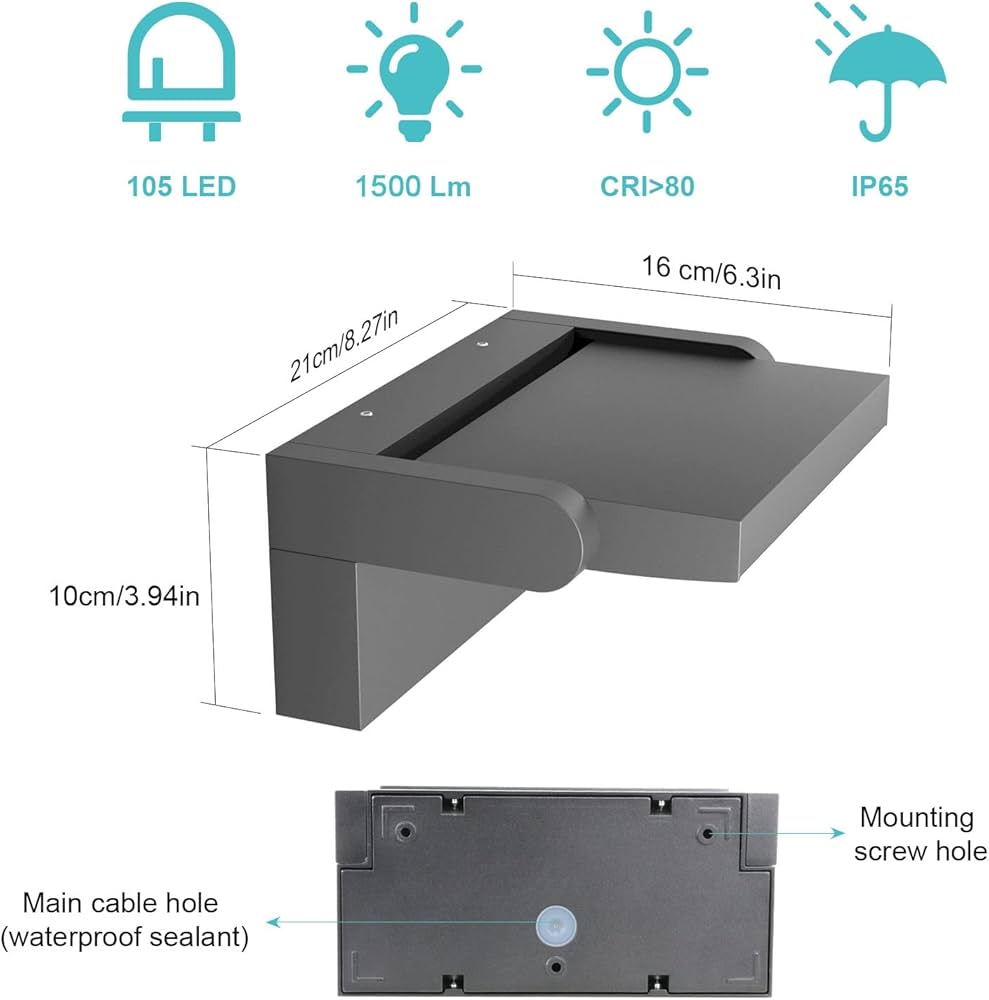 24W Outdoor Wall Light with Motion Sensor, Waterproof IP65 LED Lamp for Entrance and Terrace – Black