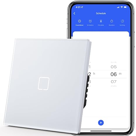 MVAVA Dotykowy Włącznik Światła WiFi – Szklany Panel, 1-drożny, Alexa & Google Home, Tuya
