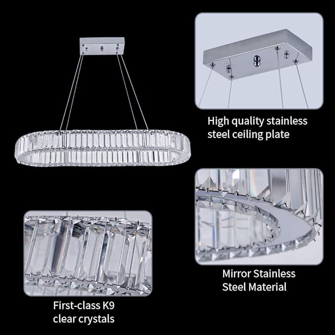 K9 Crystal Chandelier, Oval, 70 cm – Laser Cut, Adjustable Height 50–107 cm