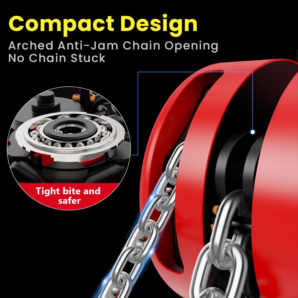 Anbull 2T Chain Hoist - 3m galvanized chain, 2000kg lifting capacity