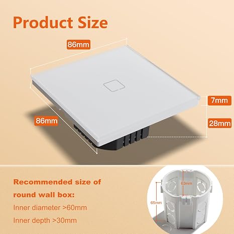 MVAVA Dotykowy Włącznik Światła WiFi – Szklany Panel, 1-drożny, Alexa & Google Home, Tuya