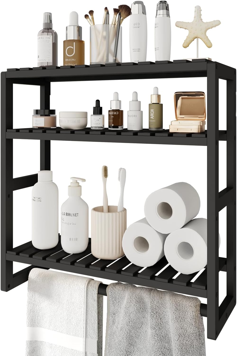 Bamboo Bathroom Organizer – Adjustable Wall Shelf, 3 Shelves