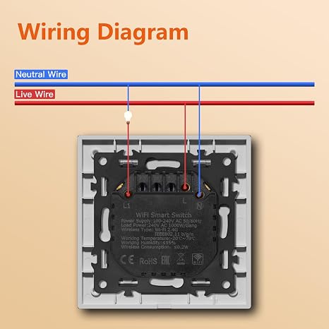 MVAVA Dotykowy Włącznik Światła WiFi – Szklany Panel, 1-drożny, Alexa & Google Home, Tuya
