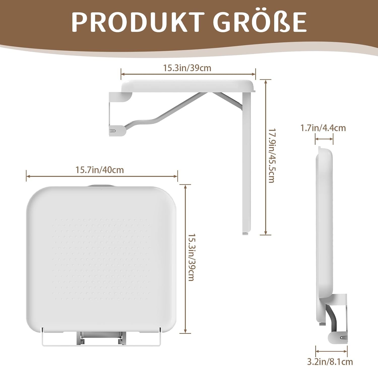 HEUFFE Foldable Shower Seat - wall-mounted, 200 kg load capacity