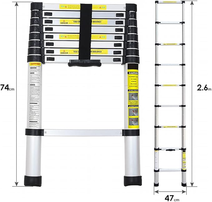 Aluminium telescopic ladder 2.6 m – 150 kg
