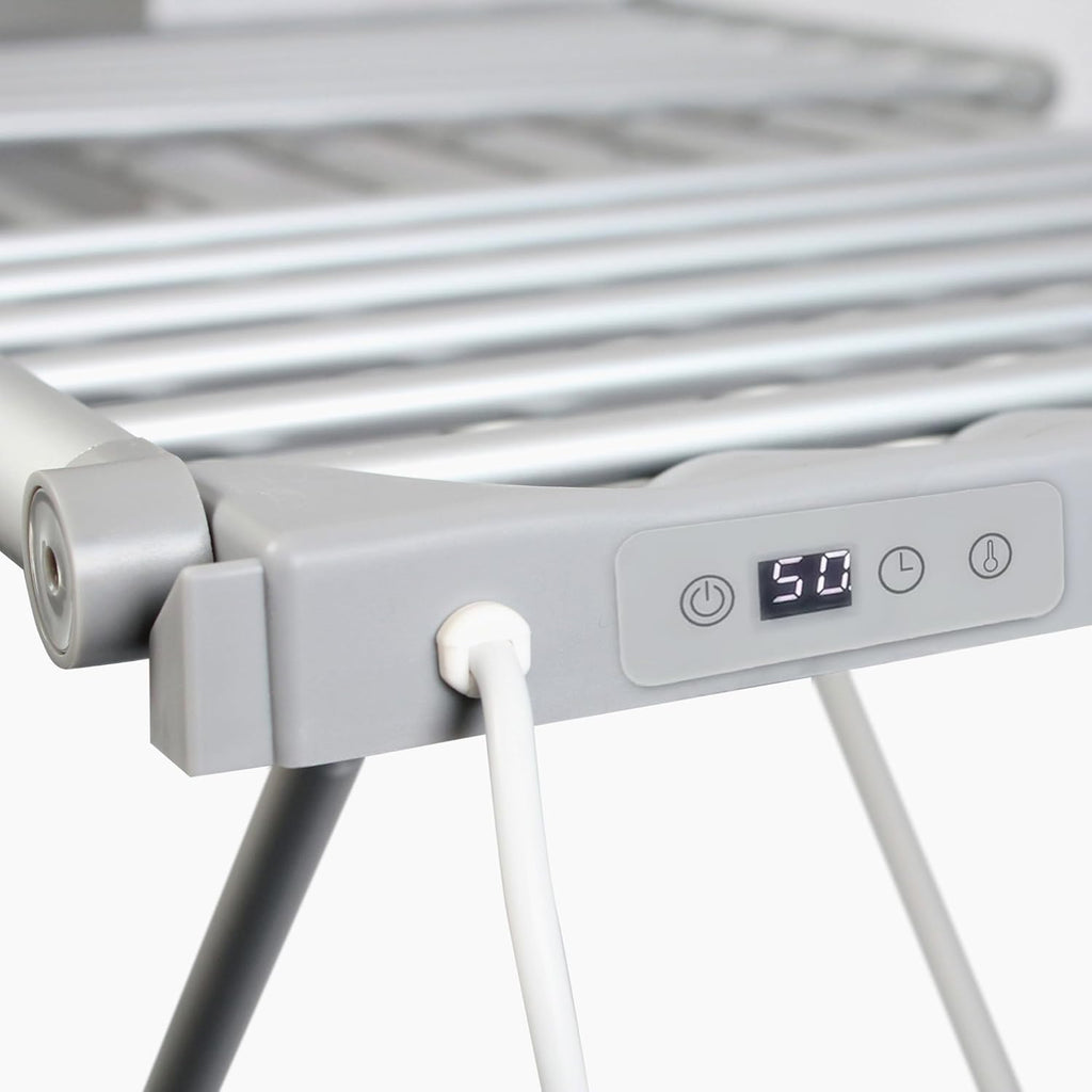 Elektryczna suszarka do ubrań – 18 prętów, 11 m, timer 24h, regulacja temperatury 45–70°C