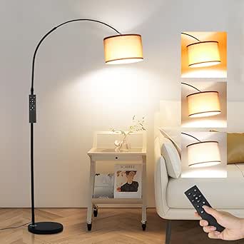 Aura arc floor lamp - remote, 5 modes, dimmable, 2700–6500K, linen shade