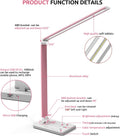Chesbung Pink Dimmable LED Desk Lamp with Touch Control Eye-caring - Foldable
