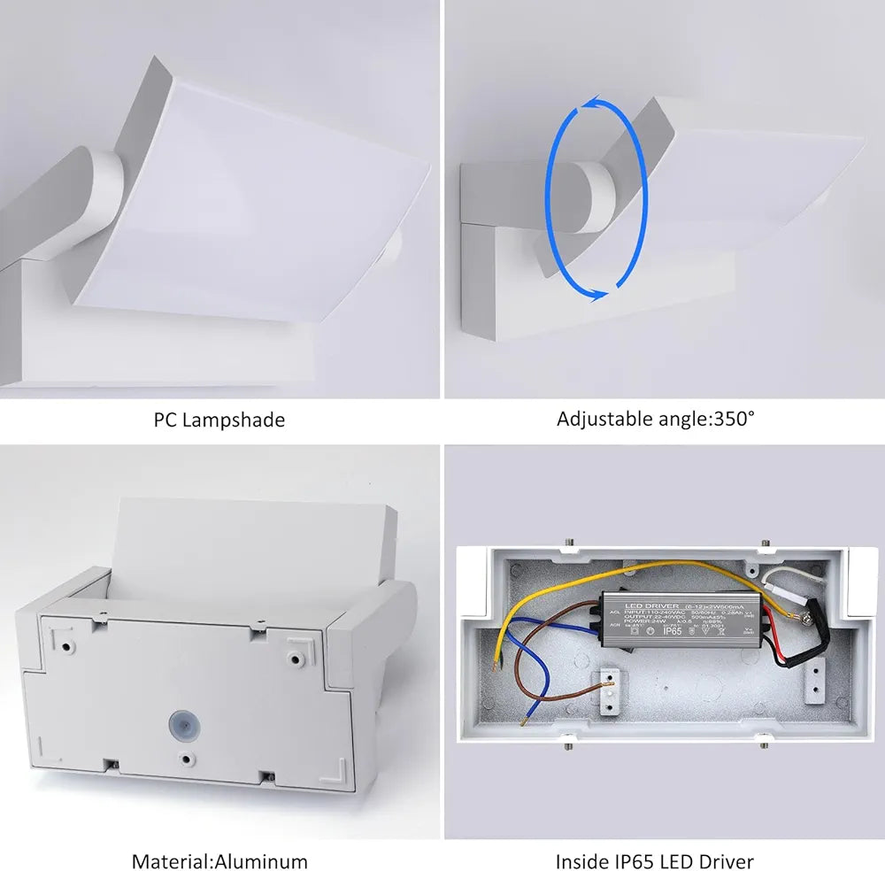 Klighten 24W Outdoor Wall Light Motion Sensor IP65 – White 4000K