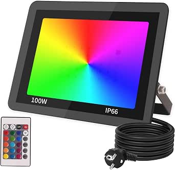 Fosingut 100W RGB LED Outdoor Dimmable Floodlight with Remote Control – IP66 Waterproof