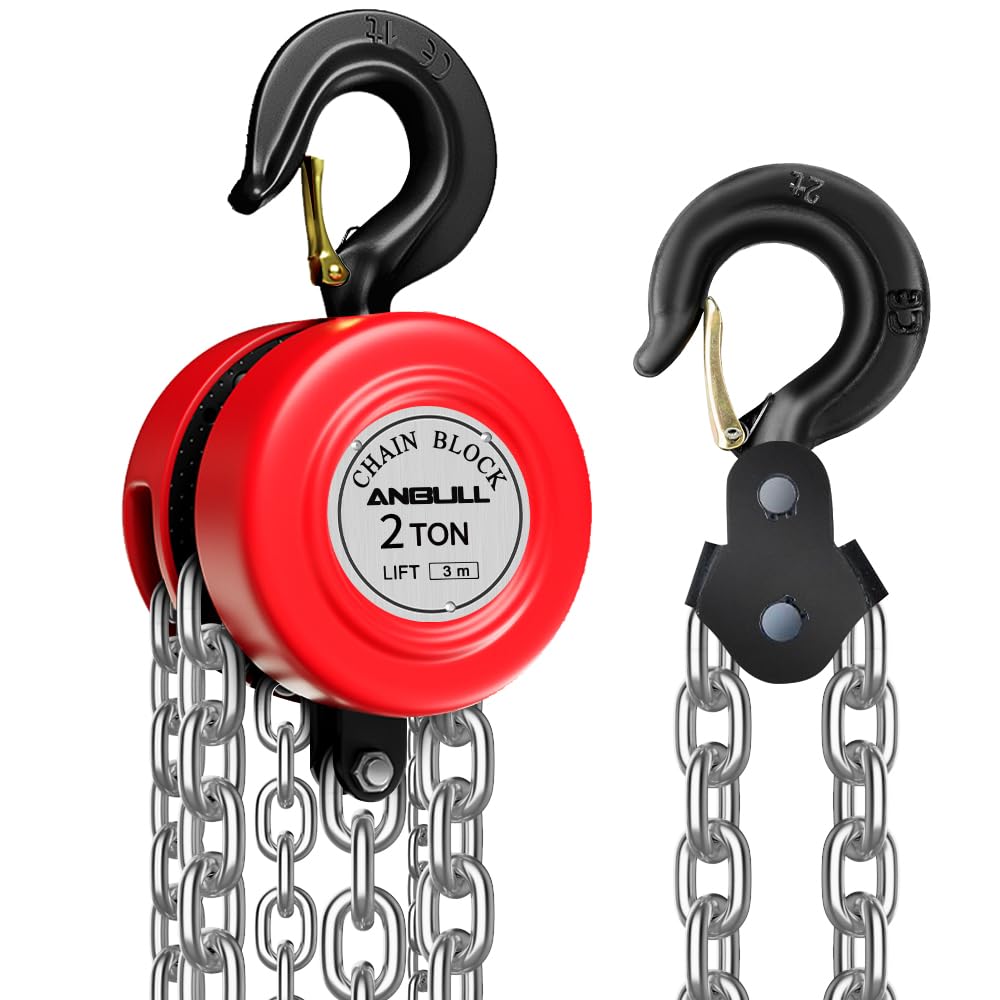 Anbull 2T Chain Hoist - 3m galvanized chain, 2000kg lifting capacity