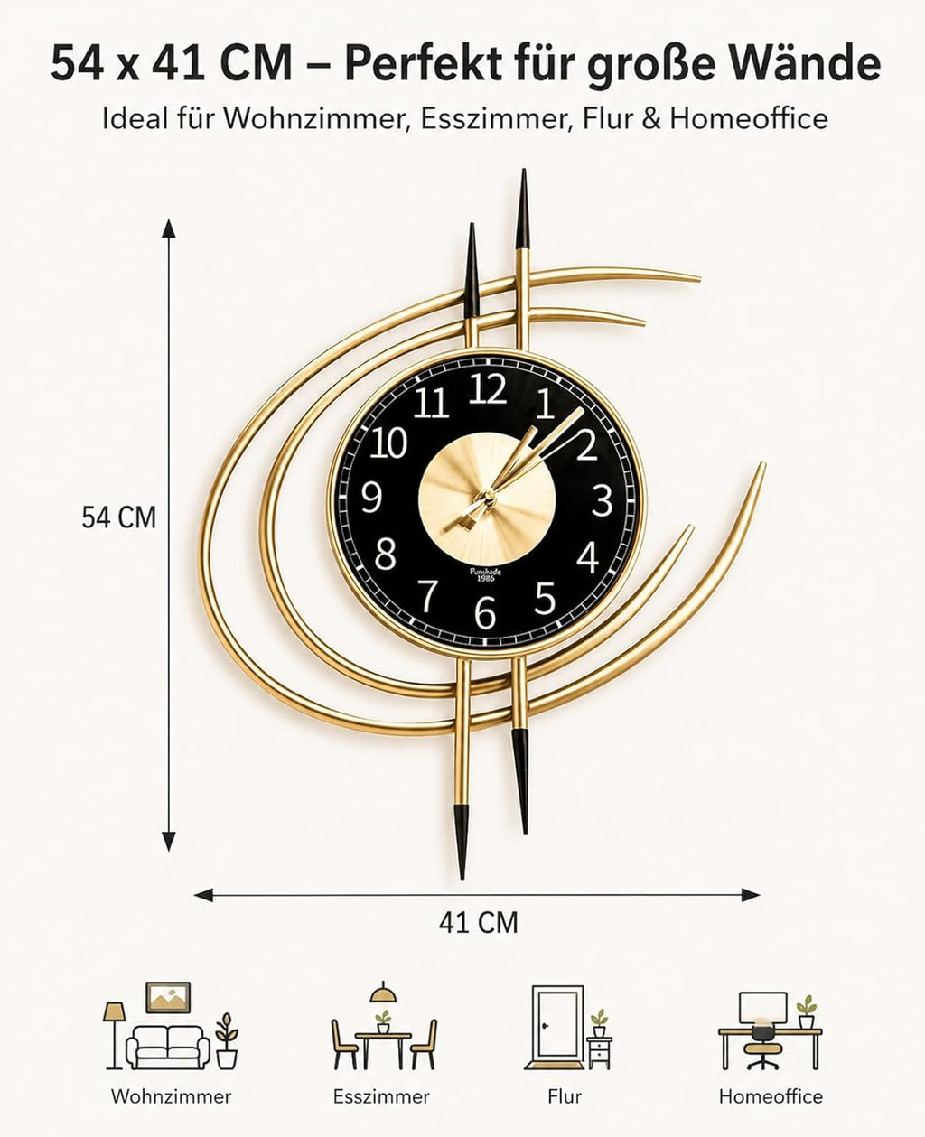 LANMOU Wall Clock Silent 54x40 cm | Metal Frame | Non-Ticking | Living Room, Bedroom, Office