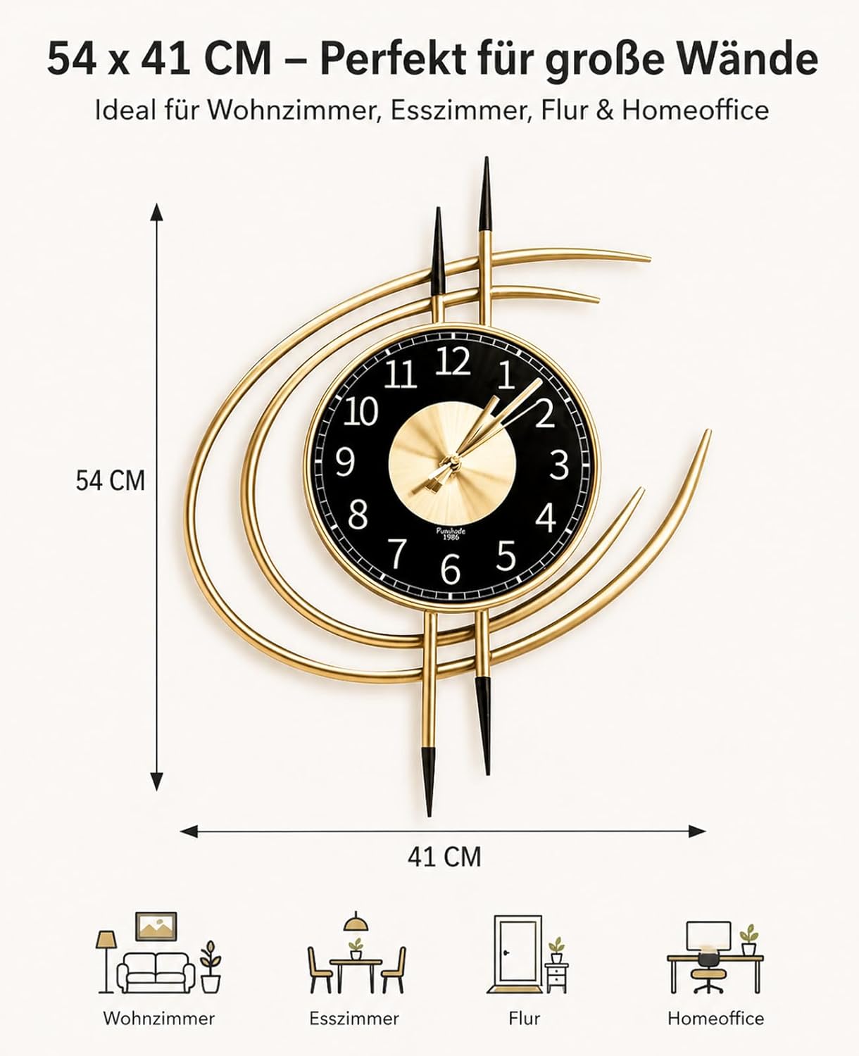 LANMOU Wall Clock Silent 54x40 cm | Metal Frame | Non-Ticking | Living Room, Bedroom, Office