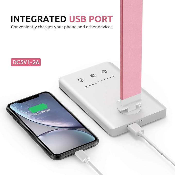 Chesbung Pink Dimmable LED Desk Lamp with Touch Control Eye-caring - Foldable