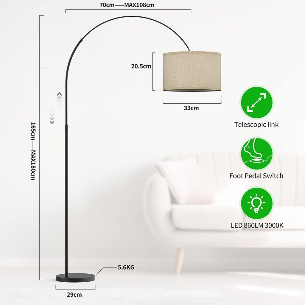 Telescopic arc floor lamp – 165–180 cm, 330° rotation, E27, foot switch