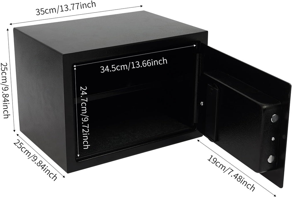 Secure Fireproof Safe 25L Waterproof Wallet Removable Shelf - Black