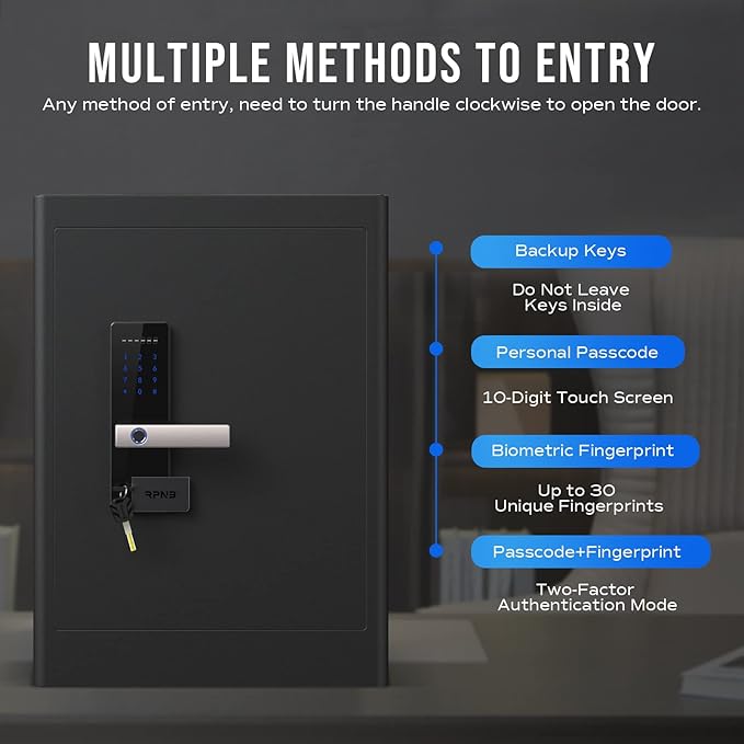 RPNB Biometric Safe 80L | Fingerprint + Code + 2FA | LED Lighting