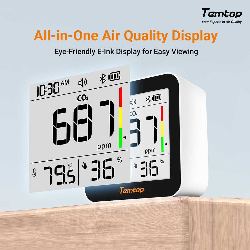 Temtop C10-2ND Bluetooth CO2 Meter Indoor Air Quality Monitor