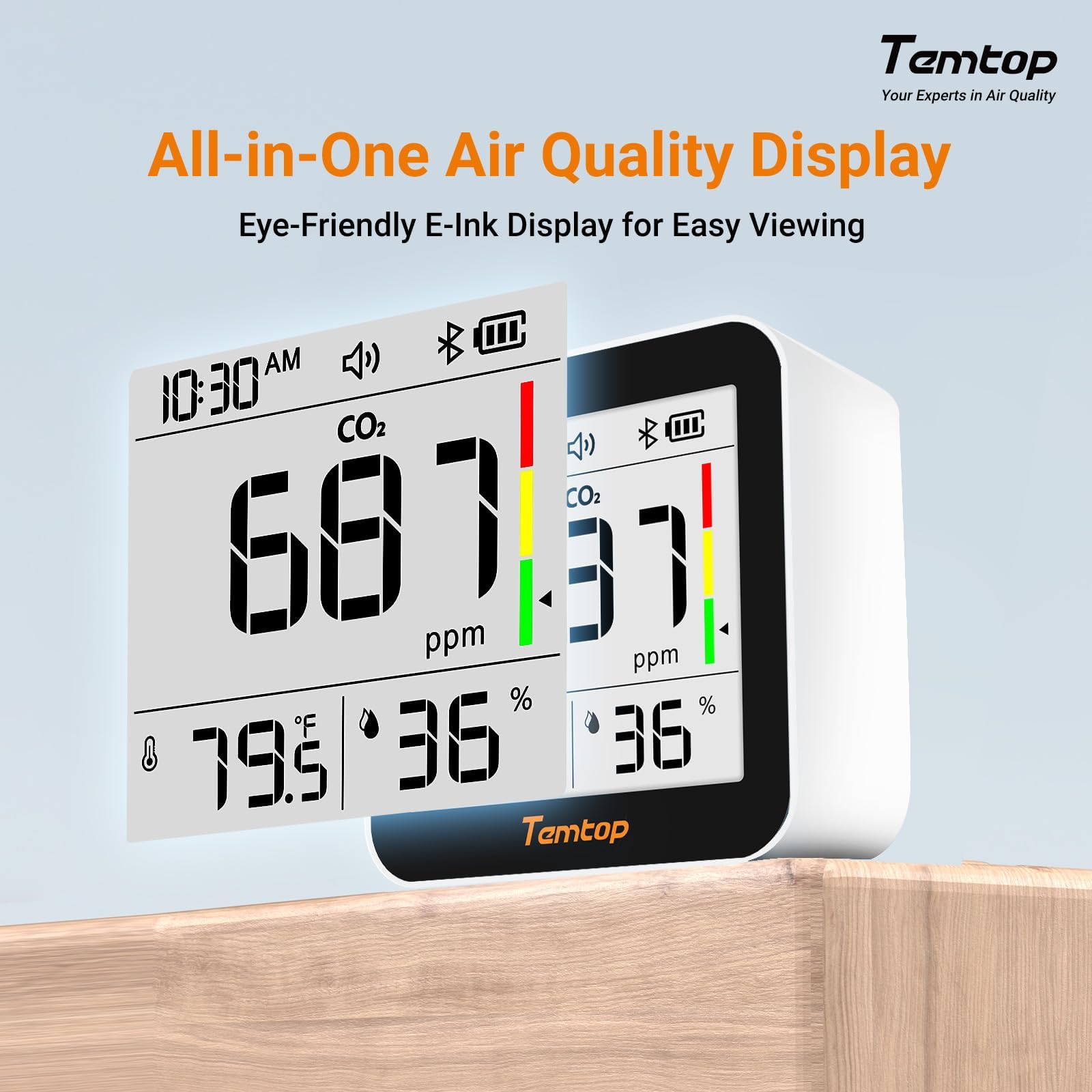 Temtop C10-2ND Bluetooth CO2 Meter Indoor Air Quality Monitor