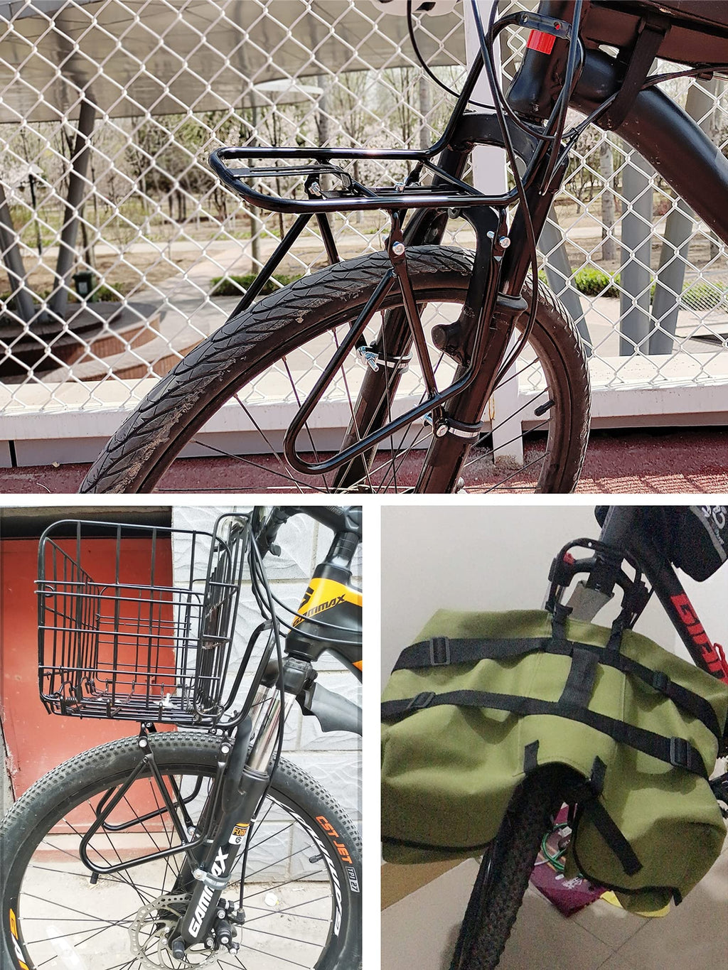 Front Bicycle Rack with 15 kg Capacity with Mounting Device for Disc Brakes/Mountain Bike - Black