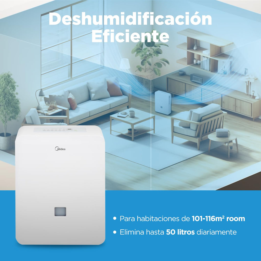 MIDEA Industrial Dehumidifier 50L – For Rooms up to 300m², Replaceable Tank, Quiet Operation
