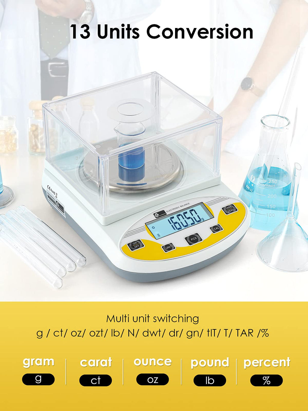 CGOLDENWALL Waga Precyzyjna Laboratoryjna 3000g / 0,01g – Cyfrowa, Analityczna – Czarna