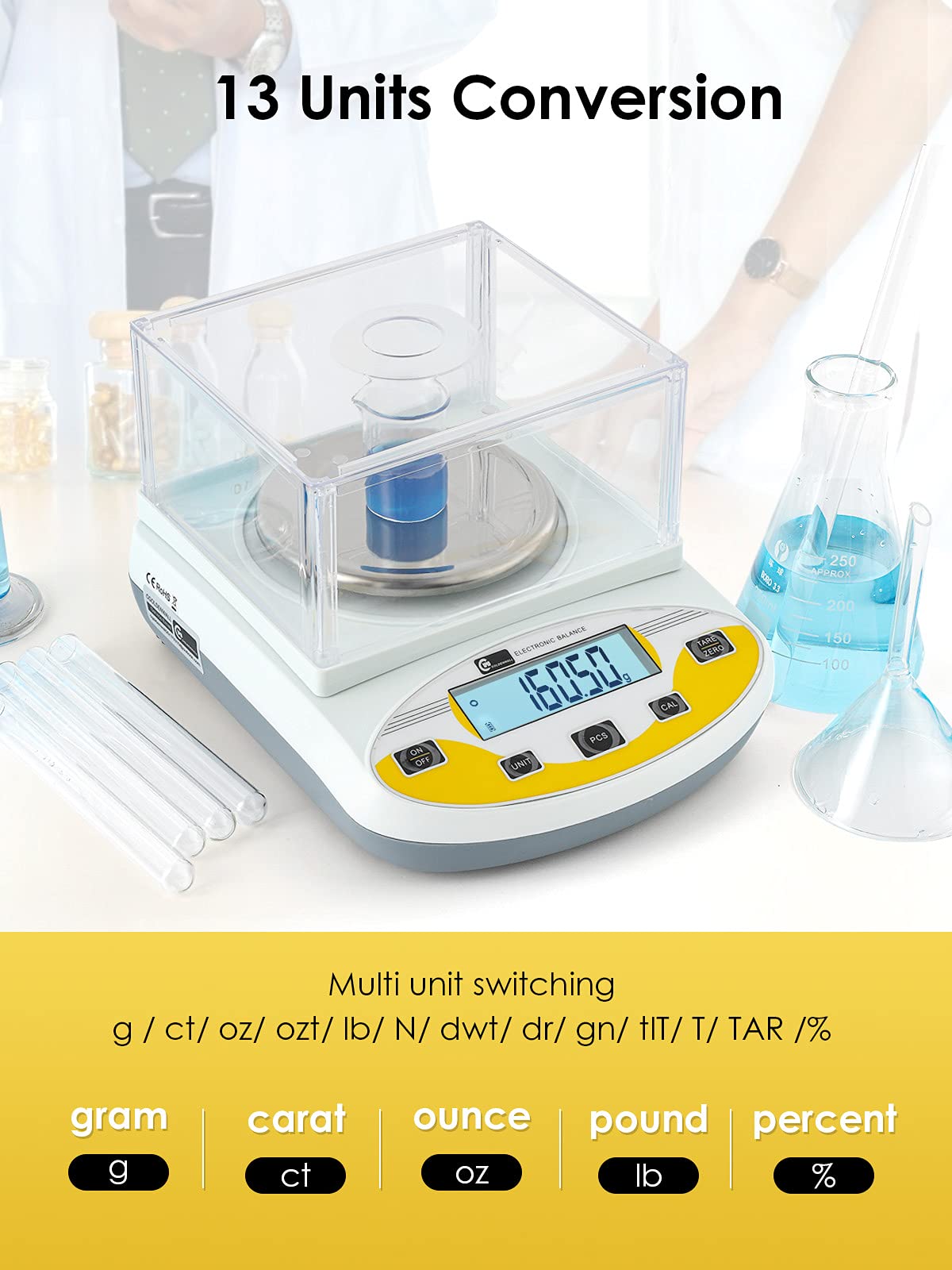 CGOLDENWALL Waga Precyzyjna Laboratoryjna 3000g / 0,01g – Cyfrowa, Analityczna – Czarna