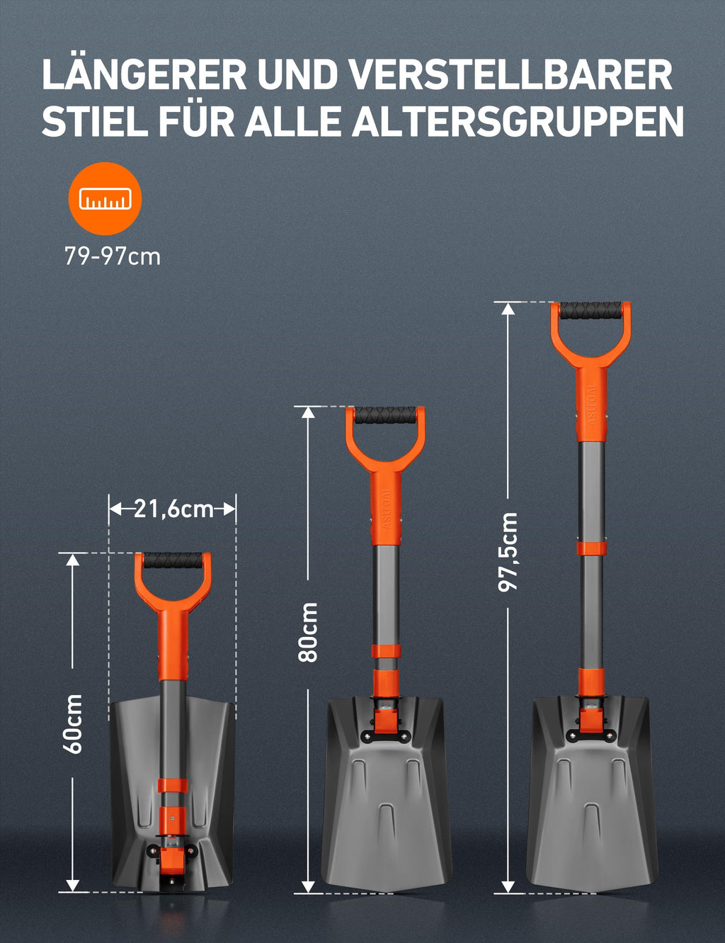 Extendable snow shovel with reinforced aluminum handle - Portable for winter use