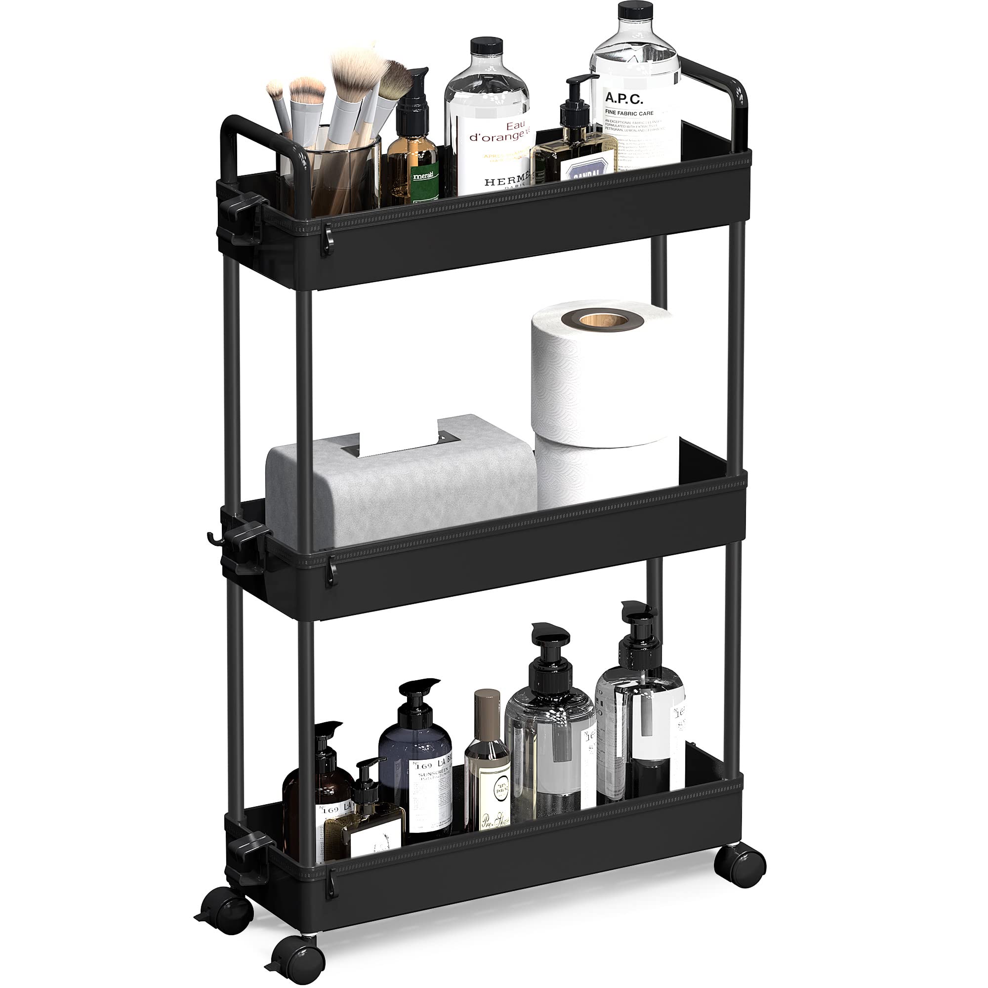 3-Tier Storage Cart Slim Rolling Cart – Black