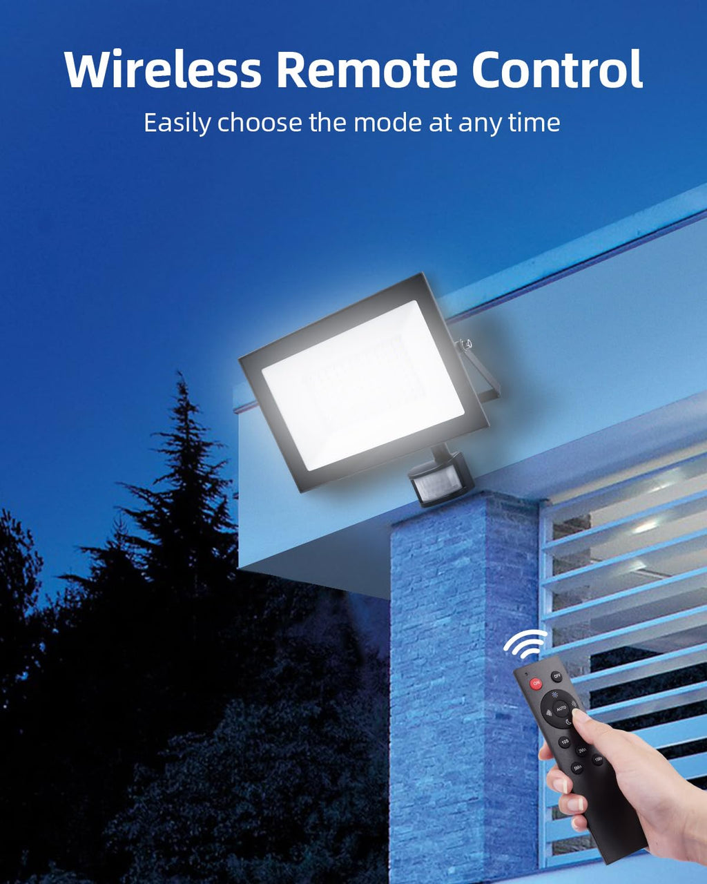 LED Floodlight with Motion Sensor 100W 10000LM Remote Control IP66 Waterproof – Cool White