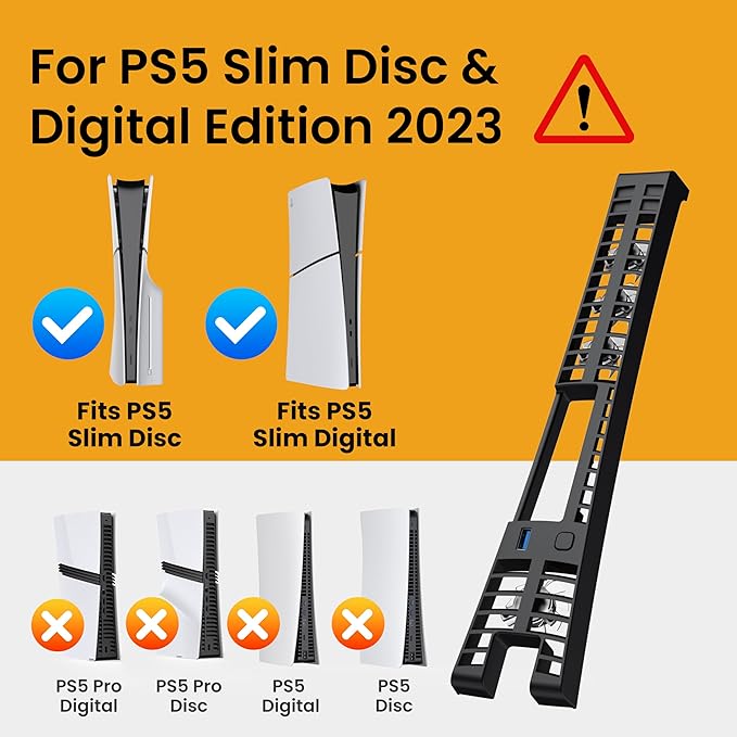 Wentylator chłodzący KIWIHOME do PS5 Slim – 4 wentylatory, USB 3.0, LED