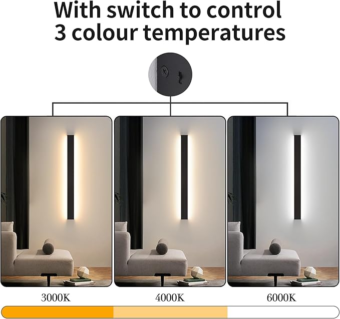 KUKAK LED Sconce 20W 66 cm – 3 color temperatures, up-down, black