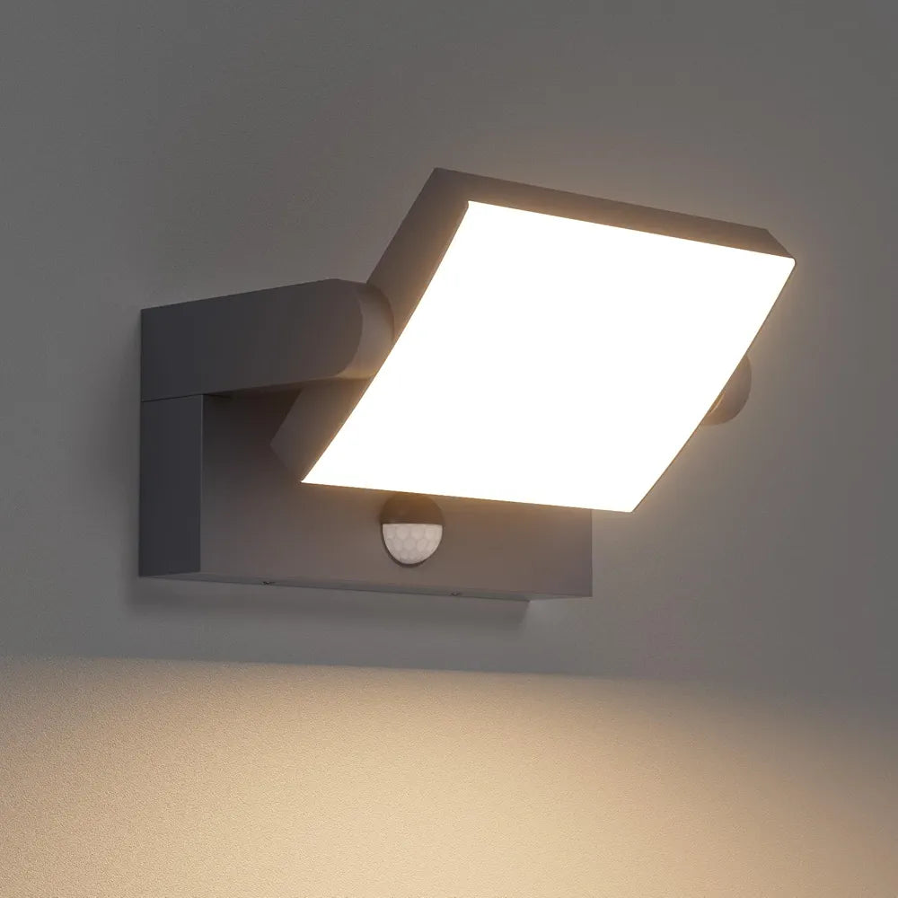 24W Outdoor Wall Light with Motion Sensor, Waterproof IP65 LED Lamp for Entrance and Terrace – Black
