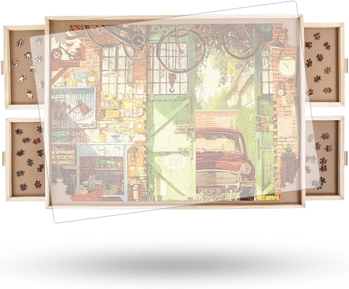 Obrotowy Stolik do Puzzli 1500 Elementów – Drewniany, Szuflady, Przenośny, 64x87cm