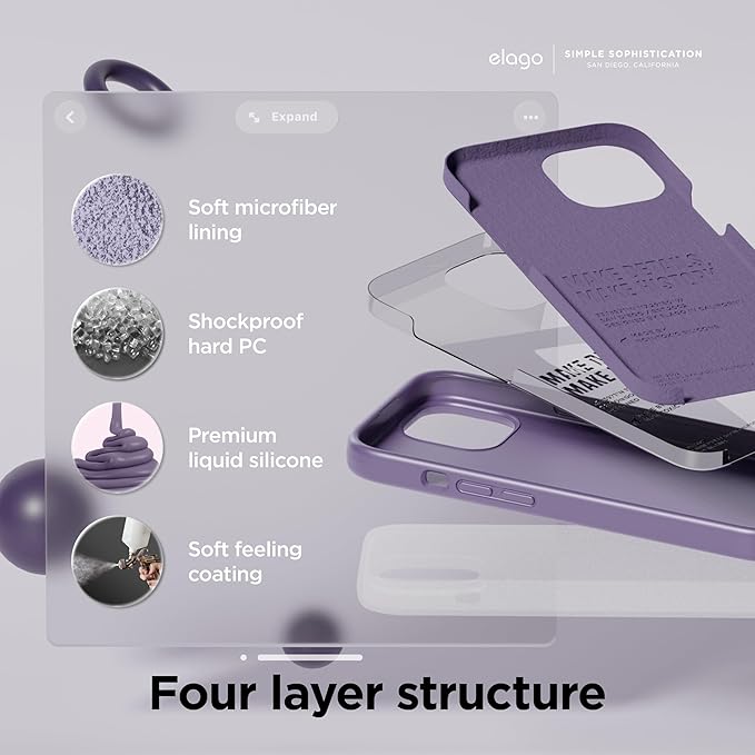 Elago Silikonowe Etui do iPhone 15 Pro Max – Wyściółka z Mikrofibry, Ciemnofioletowe