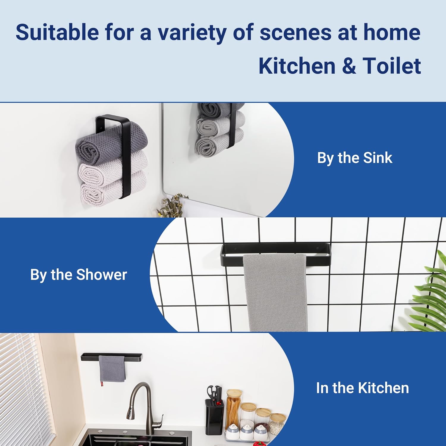 Drill-free towel holder - aluminium, matt black, 400mm