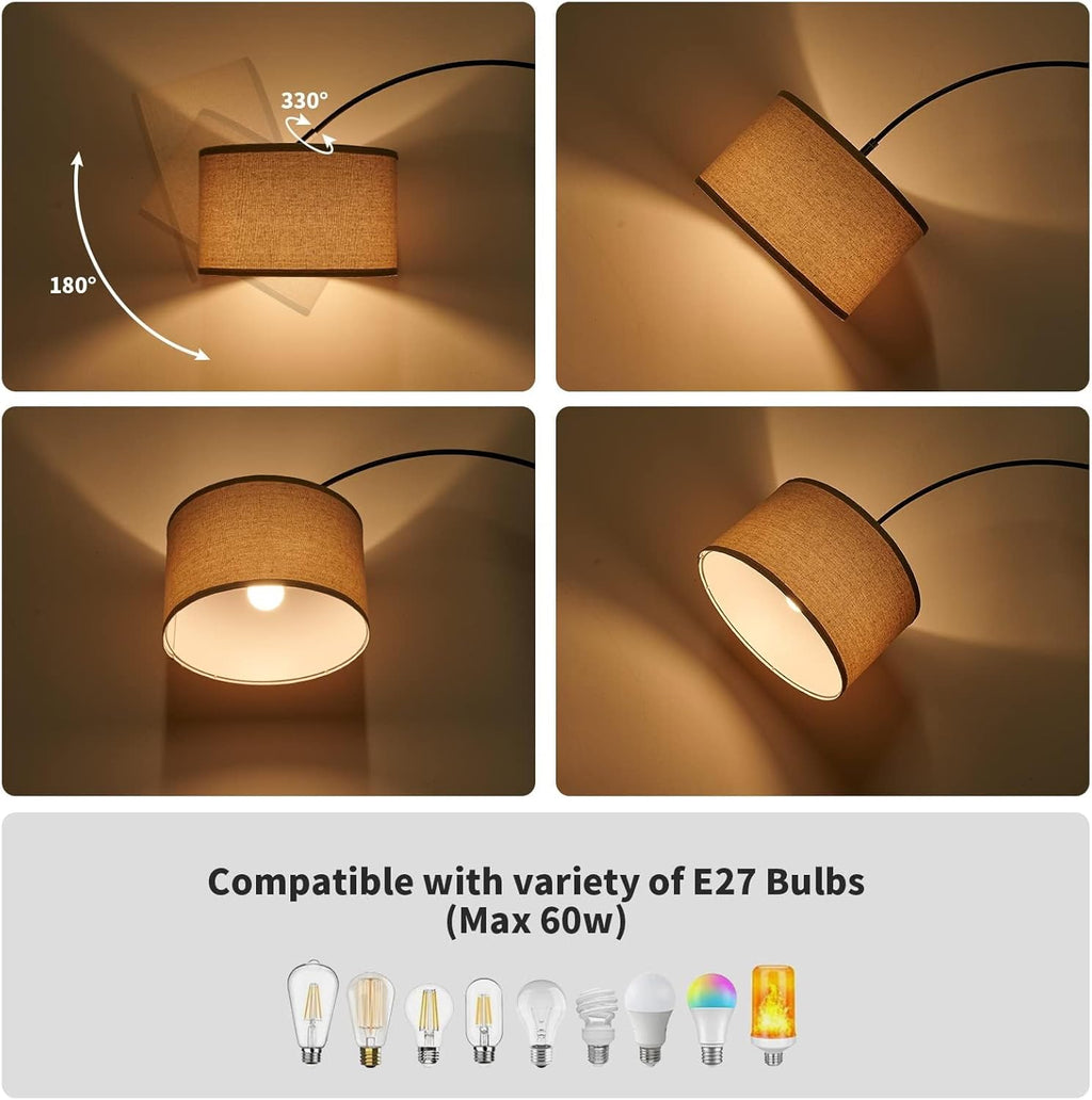 Telescopic arc floor lamp – 165–180 cm, 330° rotation, E27, foot switch