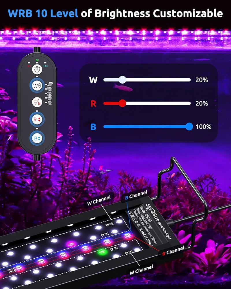 SEAOURA SR-653 Oświetlenie LED do Akwarium 90-106cm – Pełne Spektrum, Timer, 3 Kanały WRB