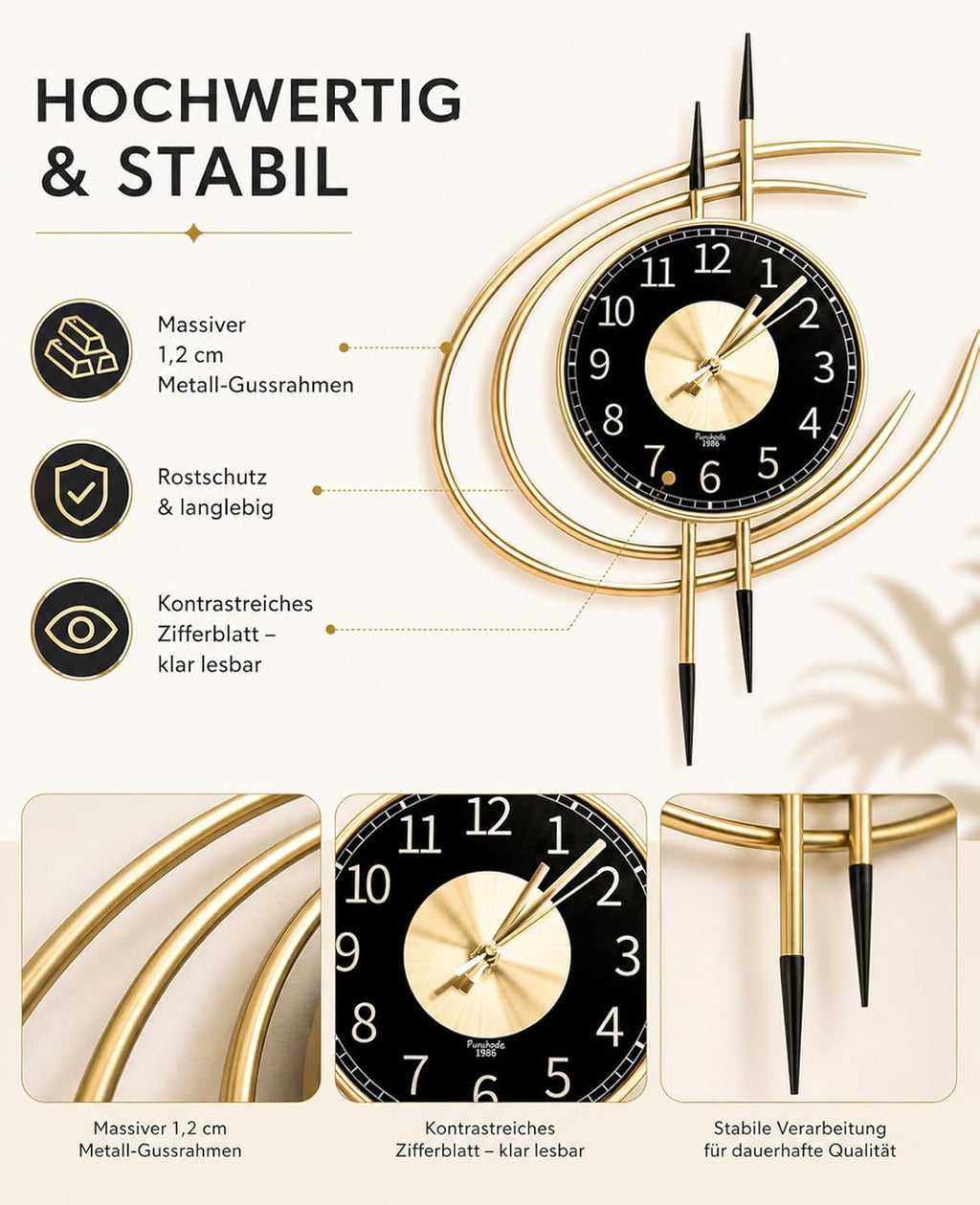 LANMOU Wall Clock Silent 54x40 cm | Metal Frame | Non-Ticking | Living Room, Bedroom, Office