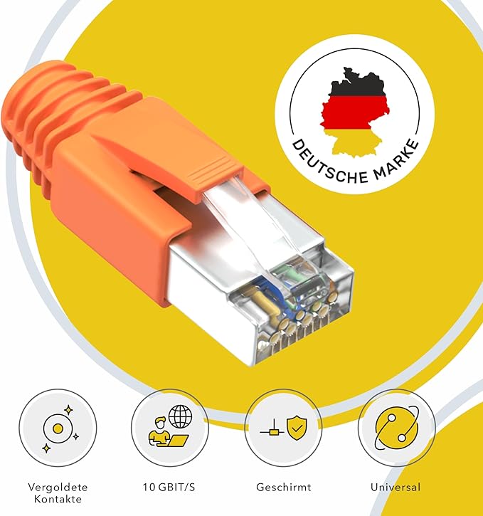 RJ45 CAT7 Pass-Through Network Connectors – Shielded, 10 Gigabit, Gold Plated Contacts