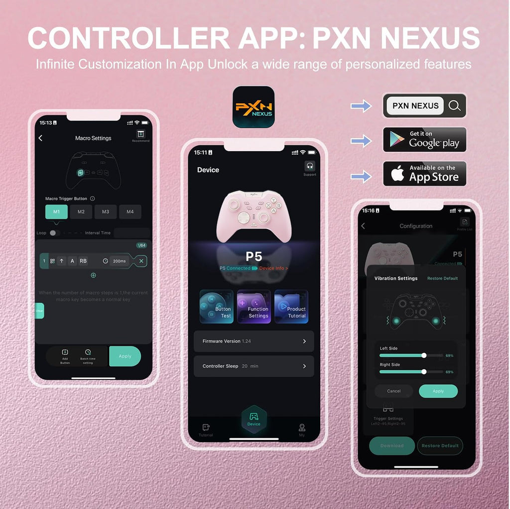 Kontroler bezprzewodowy PXN P5 – Hall Joystick, 3 tryby, 6-osiowy żyroskop