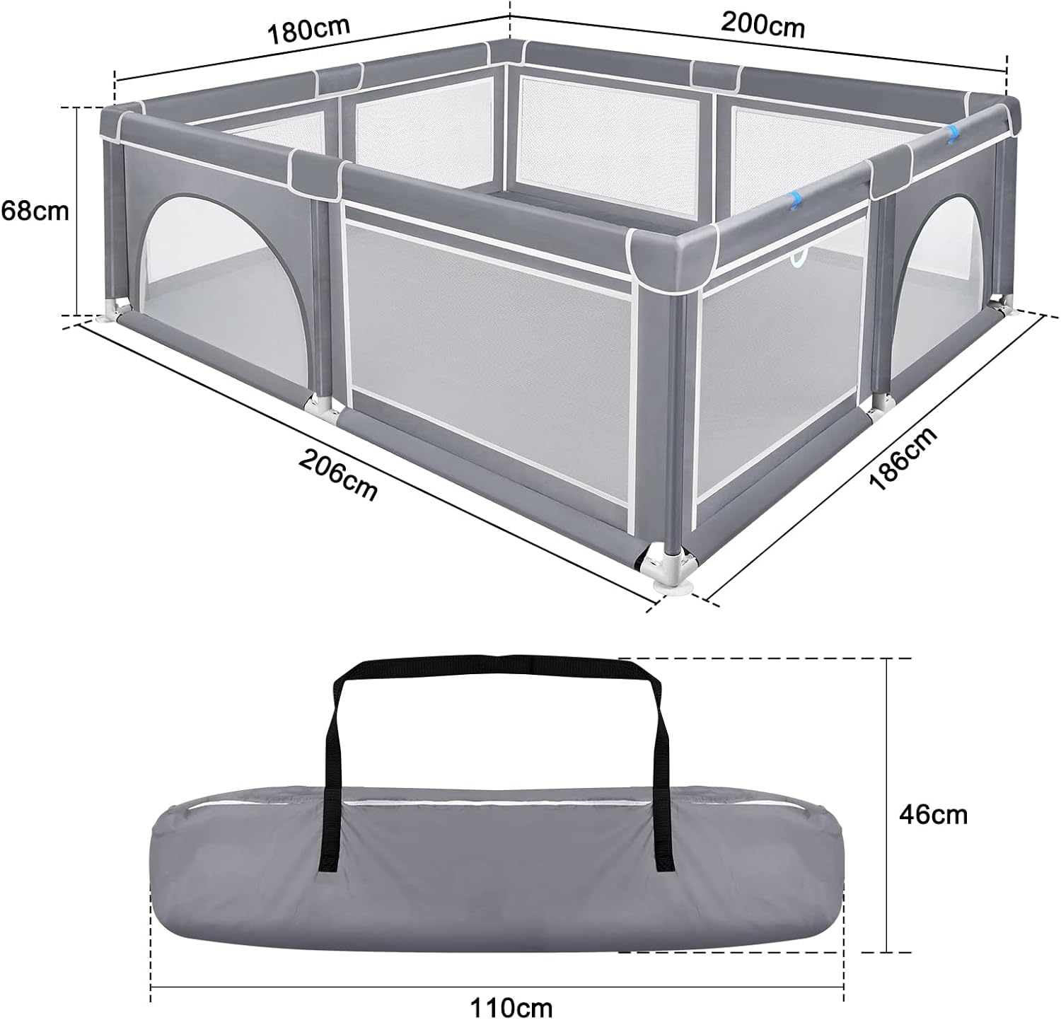 Children's playpen 200×180×68 cm – Oxford fabric, Ø25 mm steel tube, 6 months – 6 years