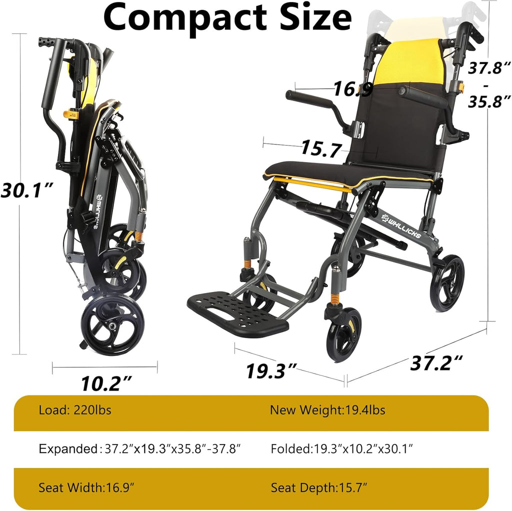 Foldable Wheelchair Lightweight 8.8 kg Aluminium Up to 100 kg Compact