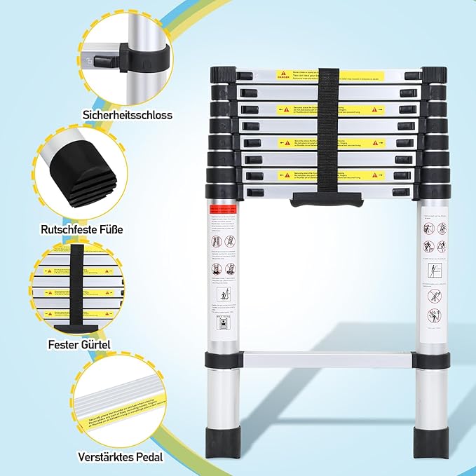 Aluminium telescopic ladder 2.6 m – 150 kg