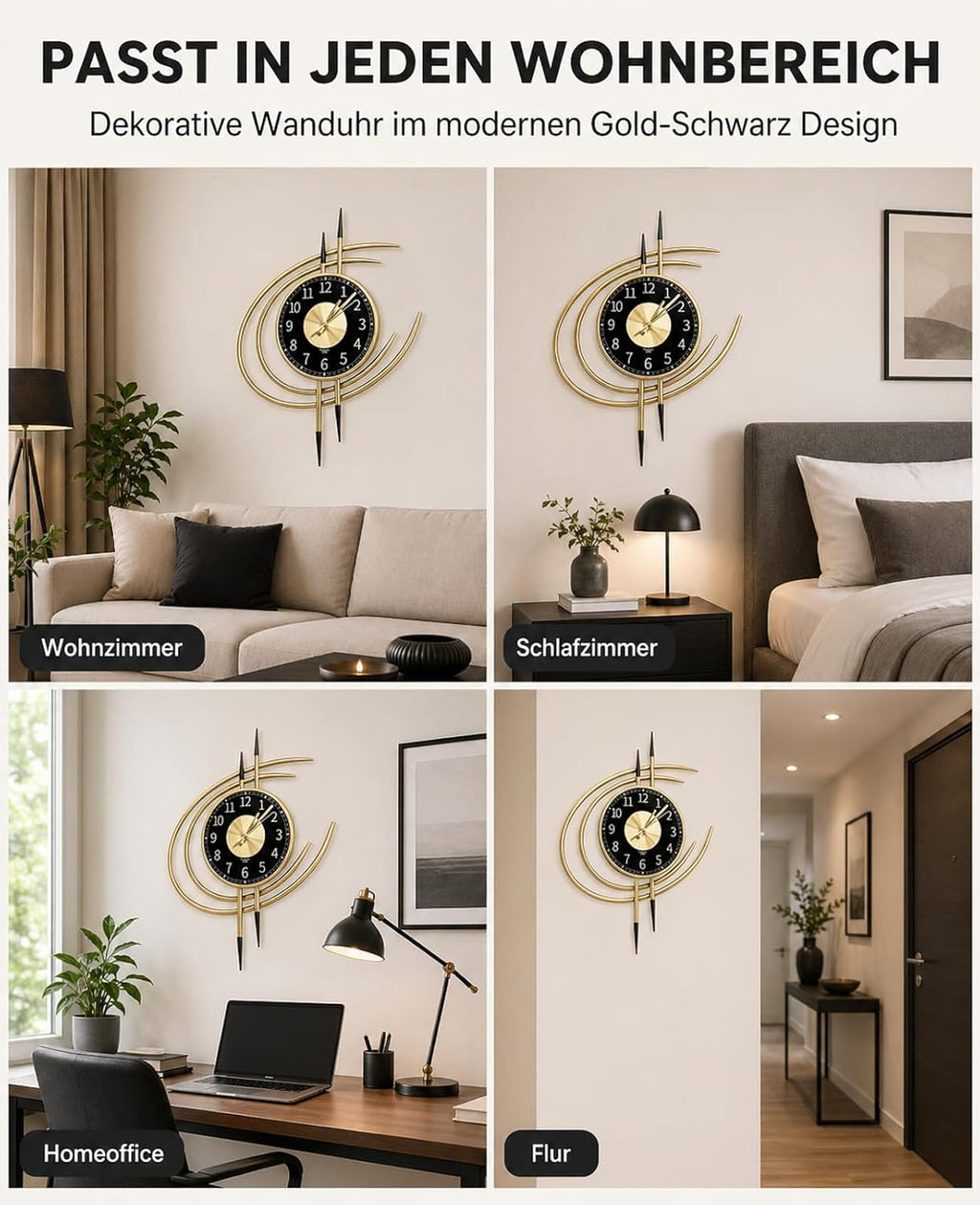 LANMOU Wall Clock Silent 54x40 cm | Metal Frame | Non-Ticking | Living Room, Bedroom, Office