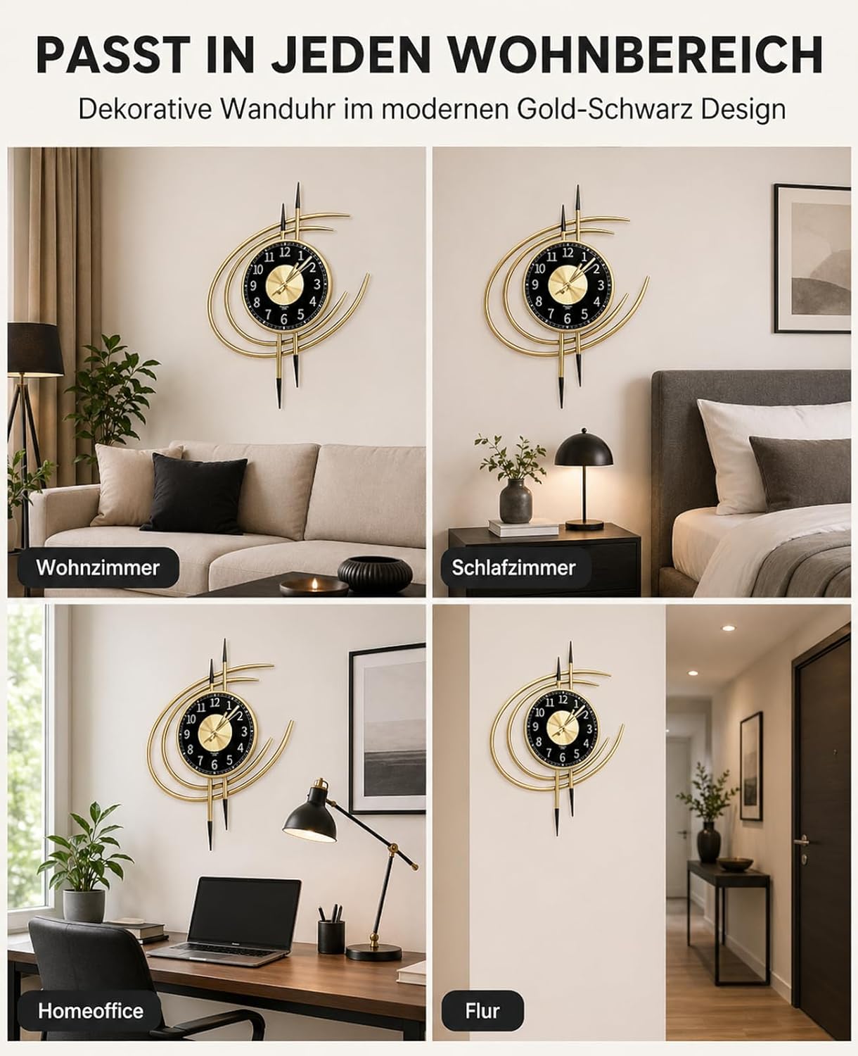 LANMOU Wall Clock Silent 54x40 cm | Metal Frame | Non-Ticking | Living Room, Bedroom, Office