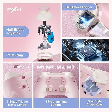 Kontroler bezprzewodowy PXN P5 – Hall Joystick, 3 tryby, 6-osiowy żyroskop