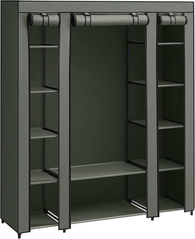 SONGMICS Fabric Wardrobe, 12 Shelves with Clothes Rail and Shelves, Sturdy Wardrobe, for Bedroom, Dressing Room, 150 x 45 x 175 cm, Grey LSF03G