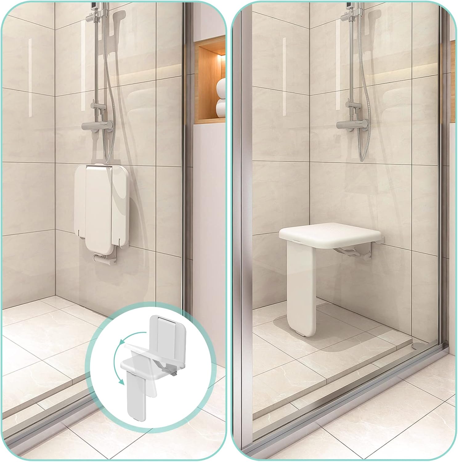 HEUFFE Foldable Shower Seat - wall-mounted, 200 kg load capacity